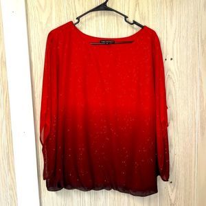 Sara Michelle XL Red and black glitter top blouse. Big sleeves. Layered